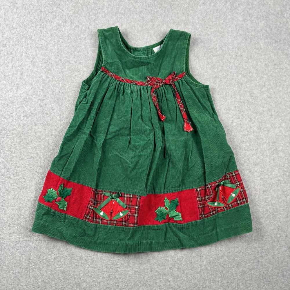 VTG Chantilly Place Dress Girls 4T Green Corduroy Jumper Christmas Holiday Y2K